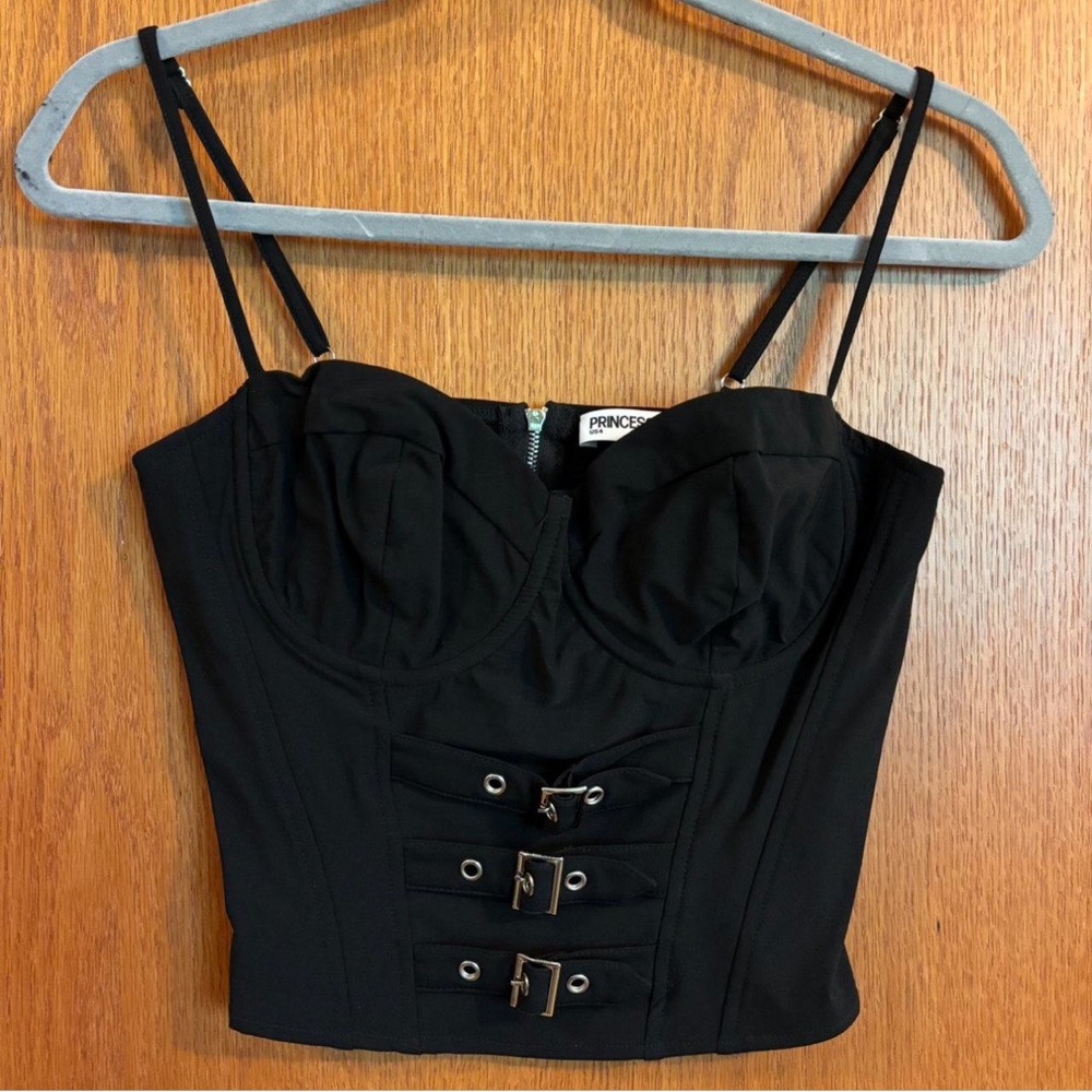 Princess Polly Black Bustier with Buckle Accents